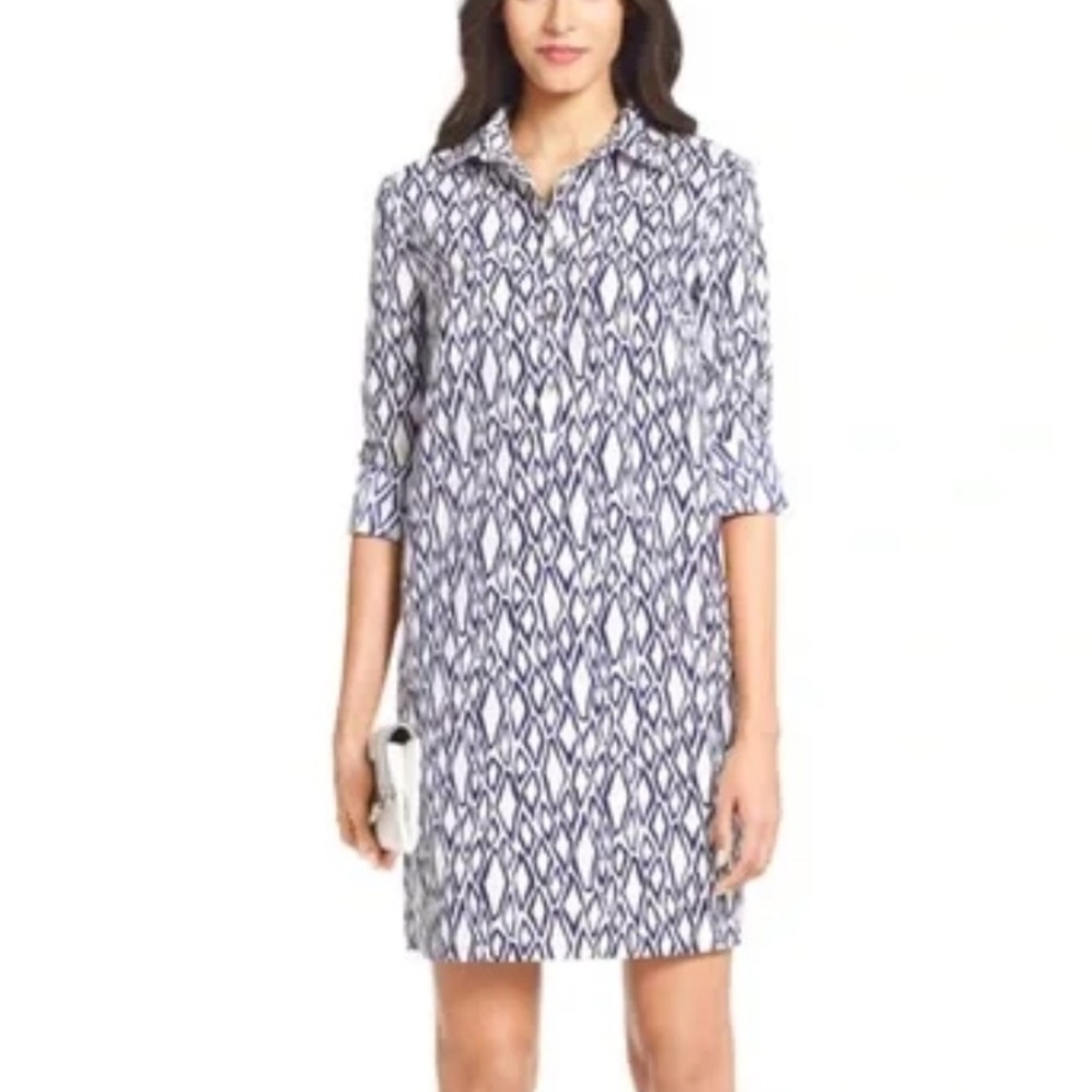 Diane Von Furstenberg DVF Taffy Shirt Dress 4 Blue Cotton Pockets 1431
